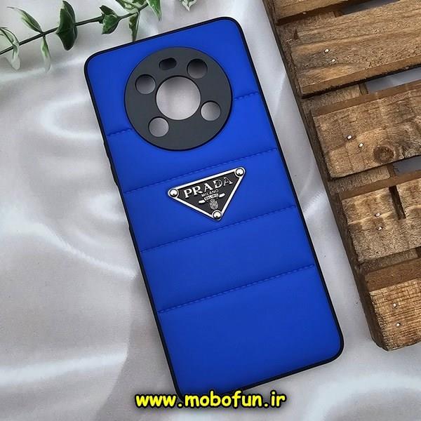 قاب گوشی HONOR X9 4G آنر طرح دار پافر چرمی محافظ لنز دار پرادا PRADA آبی کاربنی کد 59